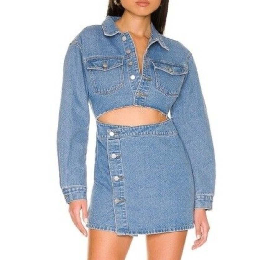 NWT Superdown x Revolve mika button front denim mini cutout dress L Jean